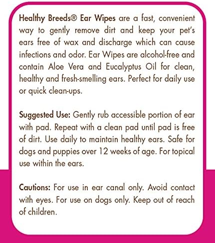 Healthy Breeds English Toy Spaniel Ear Cleaning Wipes with Aloe & Eucalyptus for Dogs 100 Count