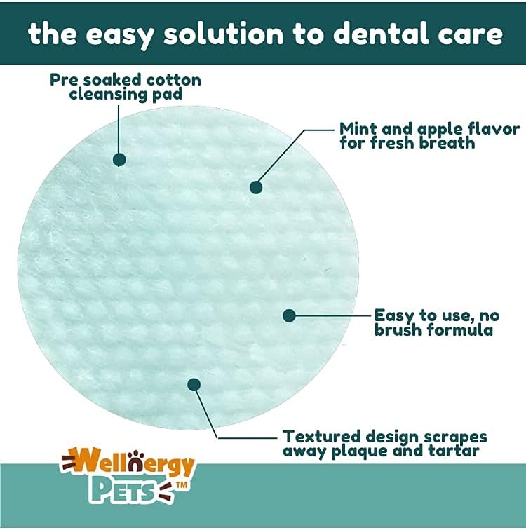 Dental Wipes for Dogs and Cats - No Brush Formula; Improve Oral Hygiene and Health; Freshen Breath; Fresh Mint Flavor. 100 Wipes.