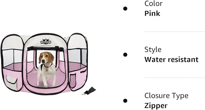 Pet Playpen - 38x24 Pop-Up Dog Kennel with Carry Bag - Portable Play Pen for Dogs, Cats, Rabbits, and Small Animals up to 25lbs by PETMAKER (Pink)