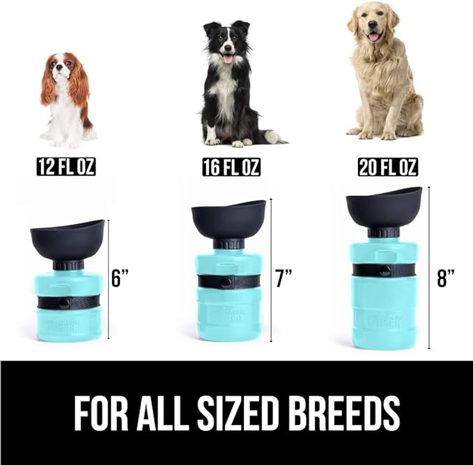 Gorilla Grip No Spill Portable Dog Water Bottle with Built in Bowl, Food Grade Silicone Leak Proof Pets Travel Drink Dispenser, Puppy Walk Training, Pet Hiking Essentials, Trip Accessories, Turquoise