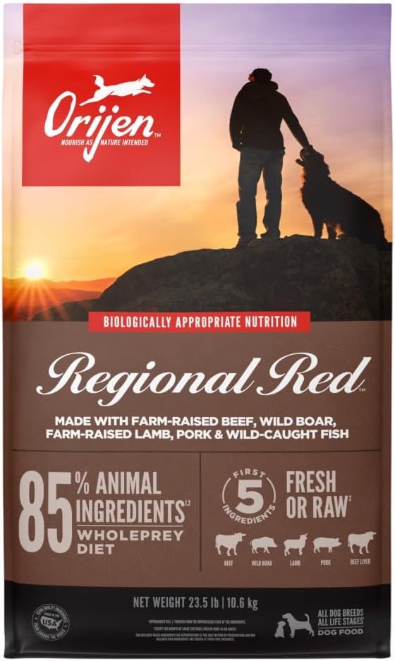 ORIJEN REGIONAL RED Dry Dog Food, Grain Free and Poultry Free Dog Food, Fresh or Raw Ingredients, 23.5lb