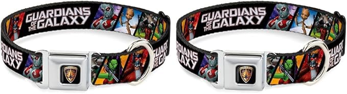 Buckle-Down Seatbelt Buckle Dog Collar - Guardians of The Galaxy 5-Character Pose Blocks - 1" Wide - Fits 9-15" Neck - Small (Pack of 2)