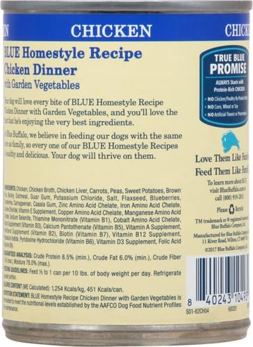 Blue Buffalo Homestyle Recipe Natural Adult Wet Dog Food, Chicken 12.5 oz cans (Pack of 12)