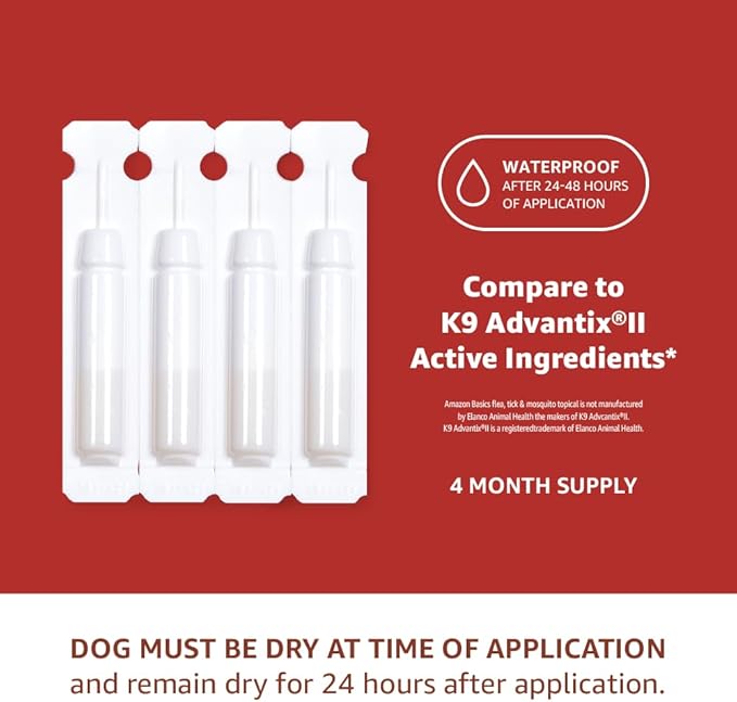 Amazon Basics Flea, Tick and Mosquito Topical for Large Dogs (21-55 pounds), 4 Count