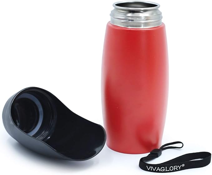 VIVAGLORY Dog Water Bottle, Pet Drinking Bottle, 25oz Portable & Leakproof Stainless Steel Dog Travel Water Bottle Bowl with Large Trough for Walking & Hiking, Red