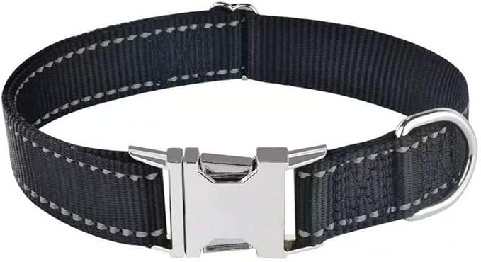 Love Dream Reflective Dog Collar with Metal Buckle, Adjustable Safety Nylon Dog Collars with Heavy Duty Quick Release Buckle for Small Medium Large Dogs, Pet Collar with ID Tag Ring