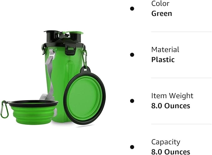 Dog Travel Water Bottle Collapsible Bowls, 2 in 1 Pet Food Container with Collapse Bowls, Outdoor Portable Water Bowls for Walking, Traveling, Camping and Hiking (Green)