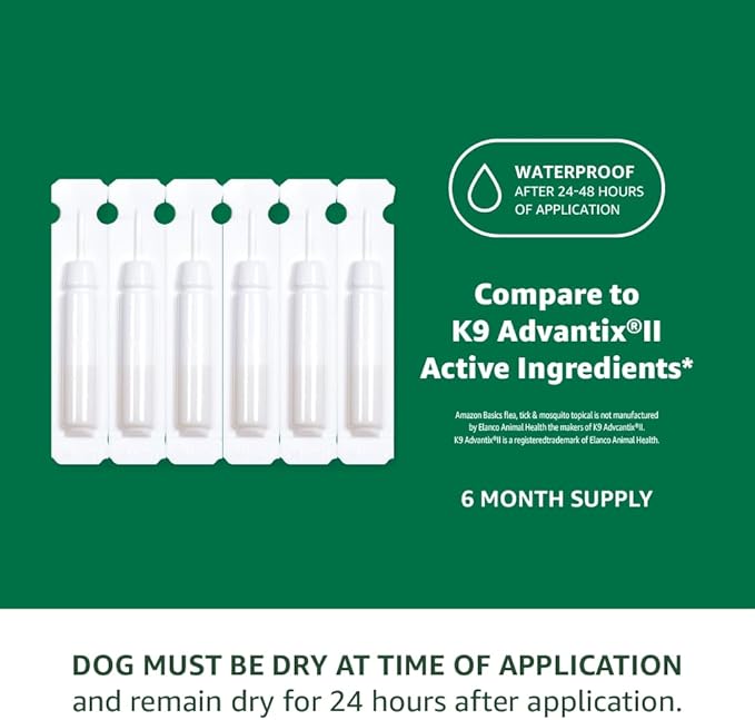 Amazon Basics Flea, Tick & Mosquito Topical Treatment for Small Dogs (4-10 pounds), 6 Count (Previously Solimo)