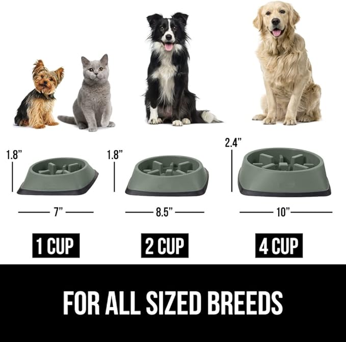Gorilla Grip Slow Feeder Dog and Cat Bowls, Interactive Puzzle Toy for Dogs and Cats Food Training, Keeps Pets Busy and Prevents Puppy Overeating, Large, Small Breeds, 100% BPA Free, 2 Cup Sage Green