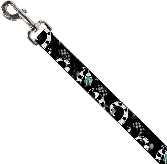 Dog Leash Beetlejuice Sandworm Healftone Repeat Black Gray 4 Feet Long 0.5 Inch Wide