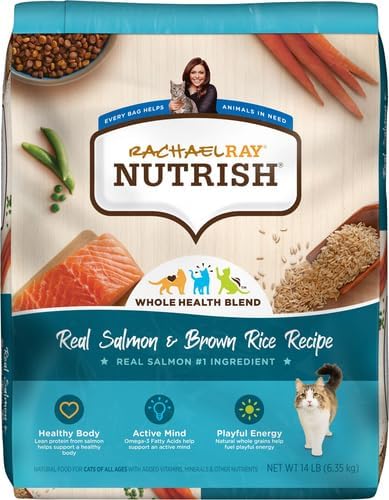 Rachael Ray Nutrish Premium Natural Dry Cat Food with Added Vitamins, Minerals & Other Nutrients, Real Salmon & Brown Rice Recipe, 14 Pound Bag