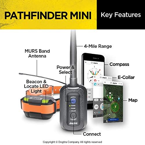 Dogtra Pathfinder Mini GPS Electronic Dog Training Collar for Small to Medium Dogs - 4-Mile range, 100 Levels Nick and Constant Stimulation, Tone, Waterproof, Expandable to 21 dogs, w/PetsTEK