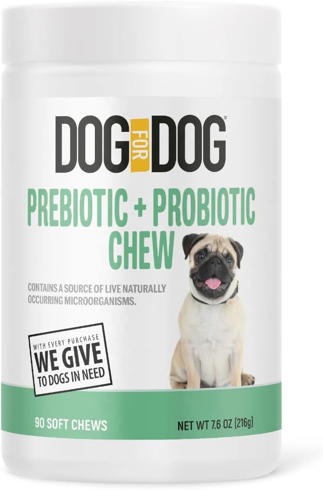 DOG for DOG Probiotics for Dogs - Digestive Enzymes for Dogs Support Gut Health | Probiotic & Prebiotic Chews Treat Diarrhea, Itchy Skin & Improves Gut Health | Made in The USA | 90 Bacon Flavor Chews