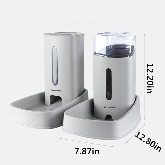 2PCS Cat Dog Feeder and Waterer Self-Dispensing Gray 3.8L Pets Automatic Feeder and Waterer Dispensing Set 12.8in x 7.87in x 12.2in Feeder and Water Bowl for Small Medium Pets