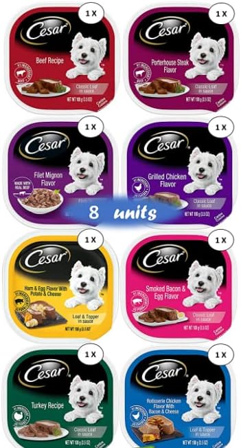 Cesar Classic Loaf Wet Dog Food Bundle with 08 Flavors(1 Unit Each Flavor). 3.5 Ounce (Pack of 8)