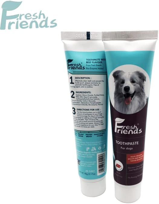 FRESH FRIENDS Enzymatic Toothpaste for Dogs | Puppy Toothpaste | Gum Toothpaste | Improves Gum Health | Eliminates Bad Breath, Dog Toothpaste Tartar Remover & Plaque Remover | Dog Dental Care (Beef)