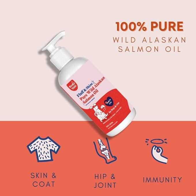 Pure Wild Alaskan Salmon Oil for Dogs and Cats - 8oz, Premium Omega 3 Supplement Fish Oil, Dog Vitamins and Supplements for Skin and Coat, Joint Support, Immune Support and Allergy Relief