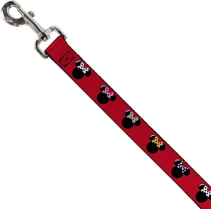 Buckle-Down Pet Leash - Minnie Mouse Silhouette Red/Black/Polka Dot - 4 Feet Long - 1/2" Wide