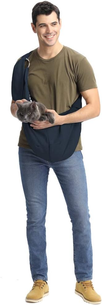 CUBY Dog and Cat Sling Carrier - Hands Free Reversible Pet Papoose Bag - Soft Pouch and Tote Design - Suitable for Puppy, Small Dogs Cats Outdoor (Blue, Adjust strap 1.0)