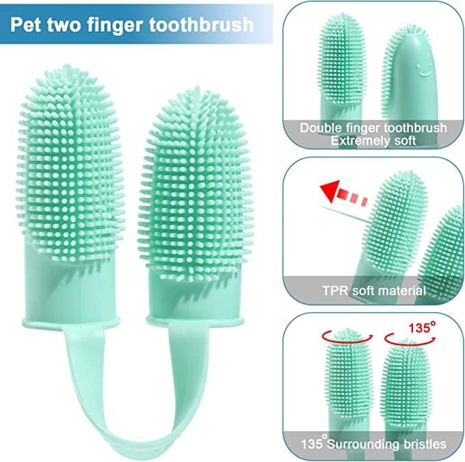 10 Pack Dog Finger Toothbrush Dog Teeth Cleaning Brush 2-Finger Dog Tooth Brushing Kit Dog Cat Toothbrush with Bristles Puppy Dental Care Toothbrush for Small Medium Dog Cat Pet