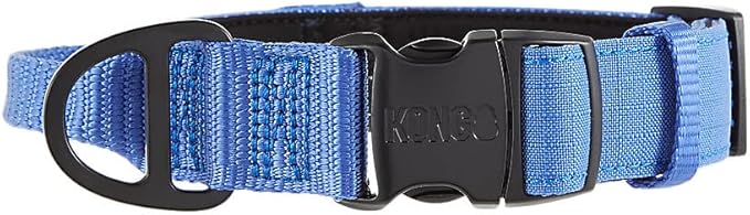 KONG Ultra Durable Padded Comfort Handle Dog Collar (Large, Blue)