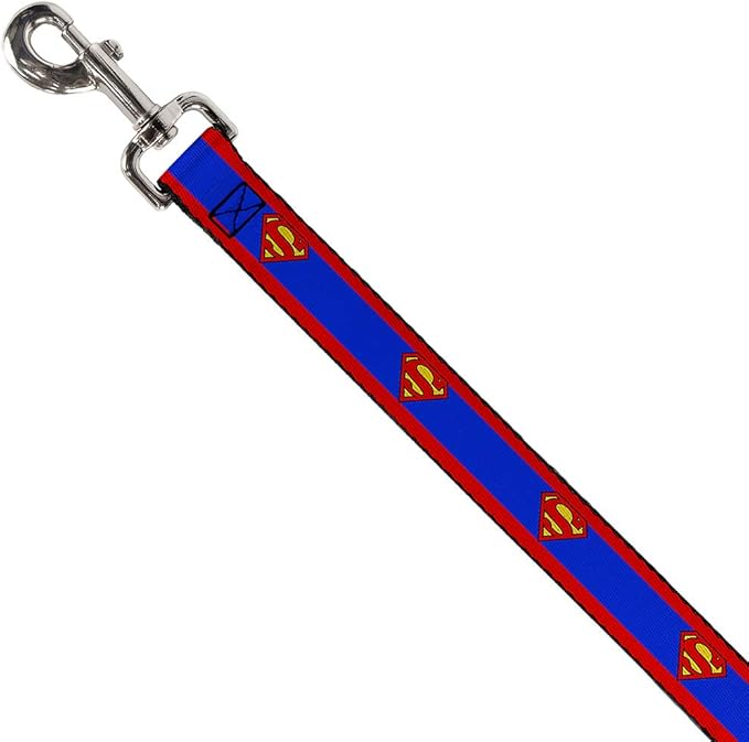 Buckle-Down Dog Leash Superman Shield Stripe Red Blue Available In Different Lengths And Widths For Small Medium Large Dogs and Cats, 6 Feet Long - 1" Wide