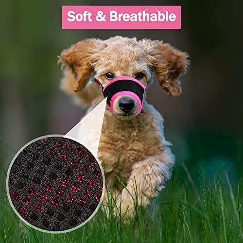 LUCKYPAW Dog Muzzle Anti Biting Barking and Chewing with Comfortable Mesh Soft Fabric and Adjustable Strap, Suitable for Small, Medium and Large Dogs(Hot Pink Trim,M)