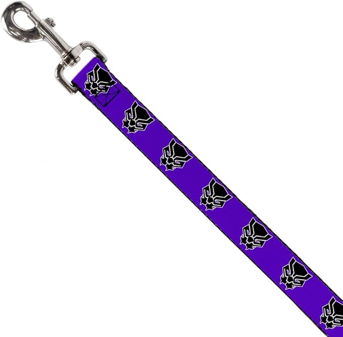 Dog Leash Black Panther Avengers Icon Purple White Black 6 Feet Long 1.5 Inch Wide