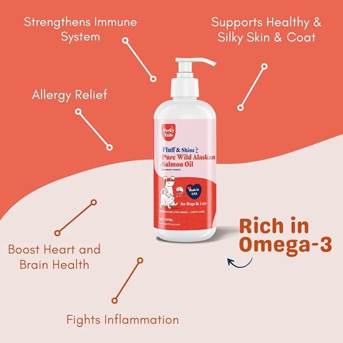 Pure Wild Alaskan Salmon Oil for Dogs and Cats - 8oz, Premium Omega 3 Supplement Fish Oil, Dog Vitamins and Supplements for Skin and Coat, Joint Support, Immune Support and Allergy Relief