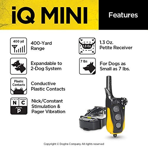 Dogtra IQ Mini 2-Dogs Remote Dog Training System for Smaller Dogs - 400 Yard Range Collar, Rechargeable Remote Trainer, Waterproof, Static, Vibration Pager Training with PetsTEK Dog Training