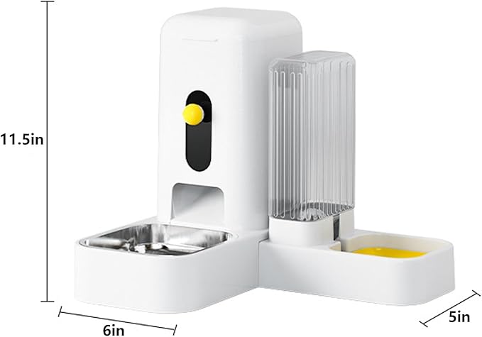 Dog Cat Feeder and Water Dispenser Set 2 in 1, Gravity Pet Feeder and Water Dispenser Set 2.6L with Stainless Steel Bowls, Travel Supply Feeder and Water Dispenser for Pets (White)