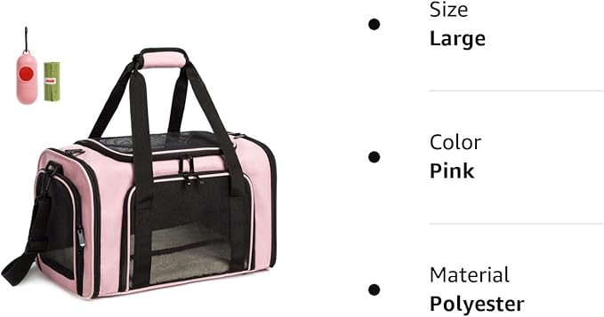 Cat Carrier Dog Carrier Pet Carrier Cat Bags for Small Medium Cats Dogs Puppies of 15 Lbs,of Airline Approved Small Dog Bag Soft Sided,Collapsible Travel Puppy Carrier (Large, Pink)