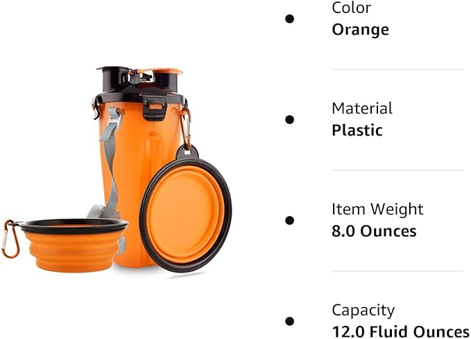 Dog Travel Water Bottle Collapsible Bowls, 2 in 1 Pet Food Container with Collapse Bowls, Outdoor Portable Water Bowls for Walking, Traveling, Camping and Hiking (Orange)