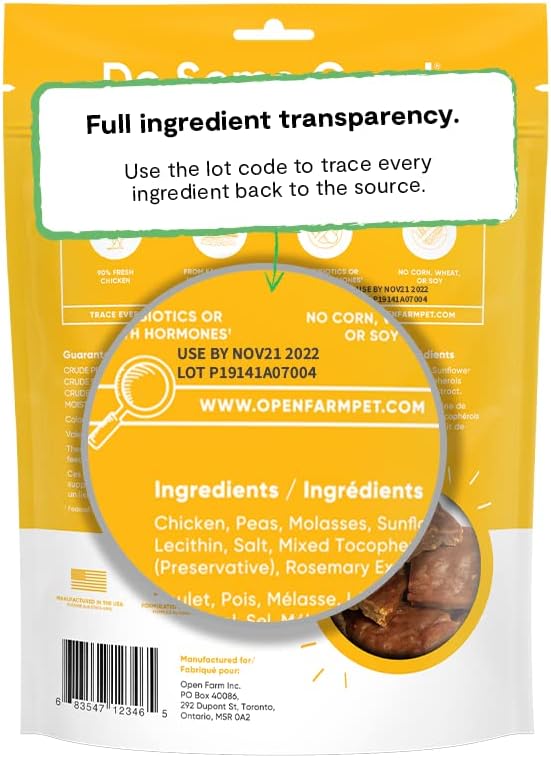 Open Farm Dehydrated Chicken Grain-Free Dog Treats, Humanely Raised Chicken Recipe with Natural Simple Ingredients and No Artificial Flavors or Preservatives, 4.5 oz