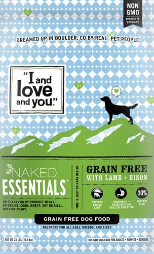 I and love and you Naked Essentials Dry Dog Food - Lamb + Bison - High Protein, Real Meat, No Fillers, Prebiotics + Probiotics, 23lb Bag