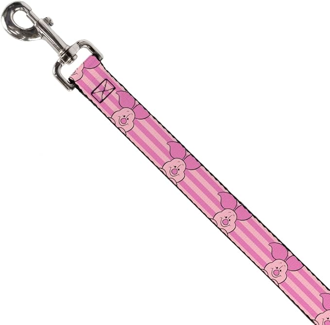 Disney Pet Leash, Dog Leash, Winnie The Pooh Piglet Expression Close Up Stripe Pinks, 4 Feet Long 0.5 Inch Wide