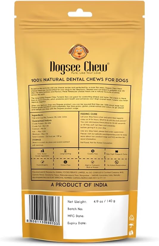 Dogsee Turmeric Flavor Himalayan Yak Cheese Dental Chews for Dogs (Medium - 2 Chews) | Anti-inflammatory | Made in Himalayan Regions | Premium Yak Cheese Dental Chews