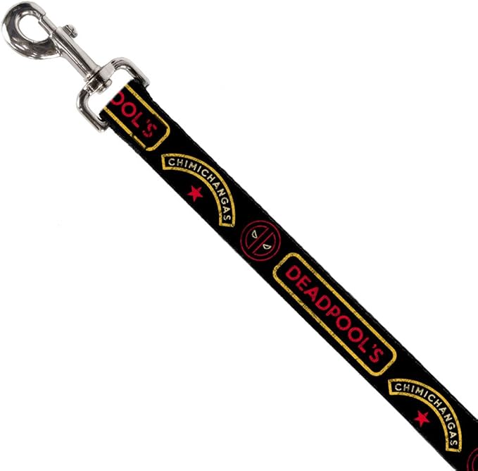 Dog Leash Deadpools Chimichangas Flames Yellow Black Red 4 Feet Long 1.5 Inch Wide