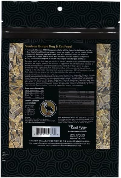 Real Meat Air Dried Cat Food & Dog Food w/Real Venison - 5oz of USA-Crafted Grain-Free Dry Dog & Cat Food Sourced from Free-Range, Grass-Fed Venison - All Natural, High Protein Pet Food