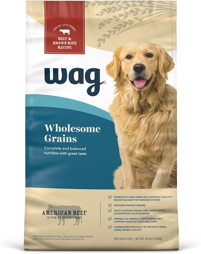 Amazon Brand – Wag Dry Dog Food, Beef and Brown Rice, 30 lb Bag (Pack of 1)