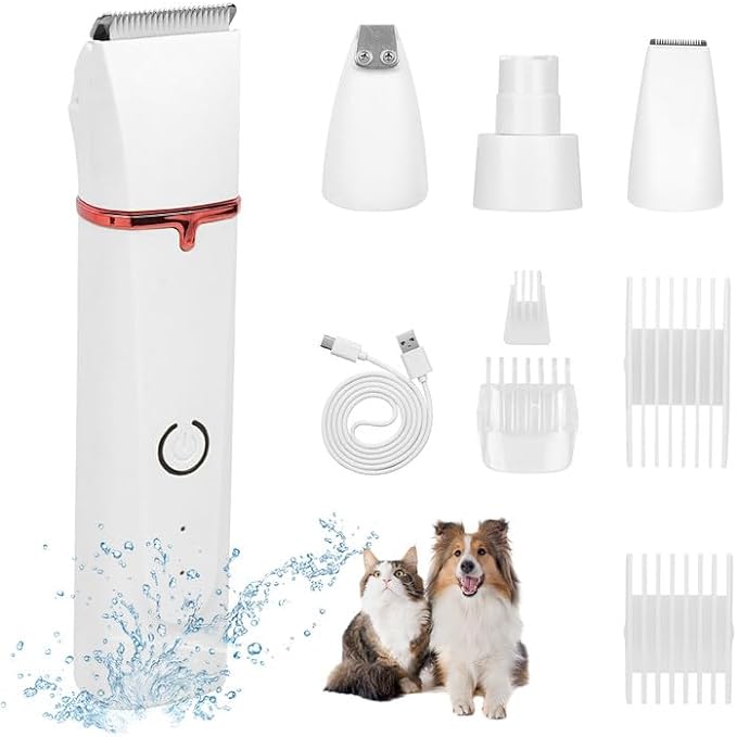 Electric Dog Paw Trimmer Dog Grooming Kit, 4 in 1 Paw Trimmer for Small Dogs Cats Grooming Quiet, Rechargeable and Plug-and-Play Paw Trimmer for Dogs Grooming Hair, Paws, Eyes, Ears, Face