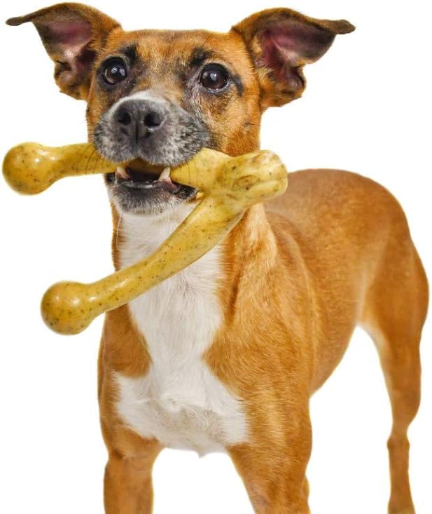 Pet Qwerks Wishbone BarkBone - Nylon Chew Toy for Aggressive Chewers - Peanut Butter Flavor - 5.38"