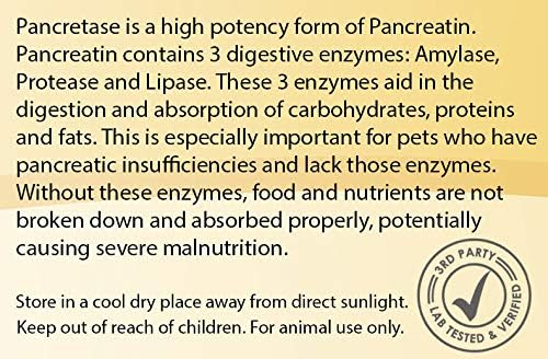 | Pancretase Digestive Enzymes | 10x Pancreatin | Pancreatin for Dogs and Cats | Pancreatic Enzyme | Great for Pets with EPI