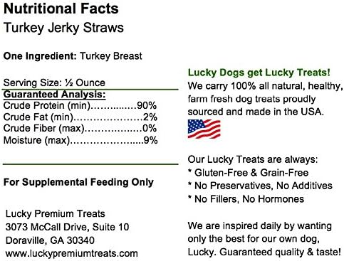 Lucky Premium Treats Turkey Jerky Straws – All Natural Turkey Dog Treats, Dog Chews Made with Restaurant Quality Turkey (13 oz)