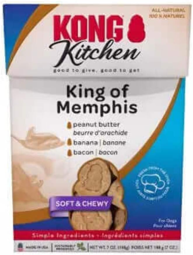 KONG Kitchen Peanut Butter, Banana Soft & Chewy King of Memphis Dog Treat, 7 oz.