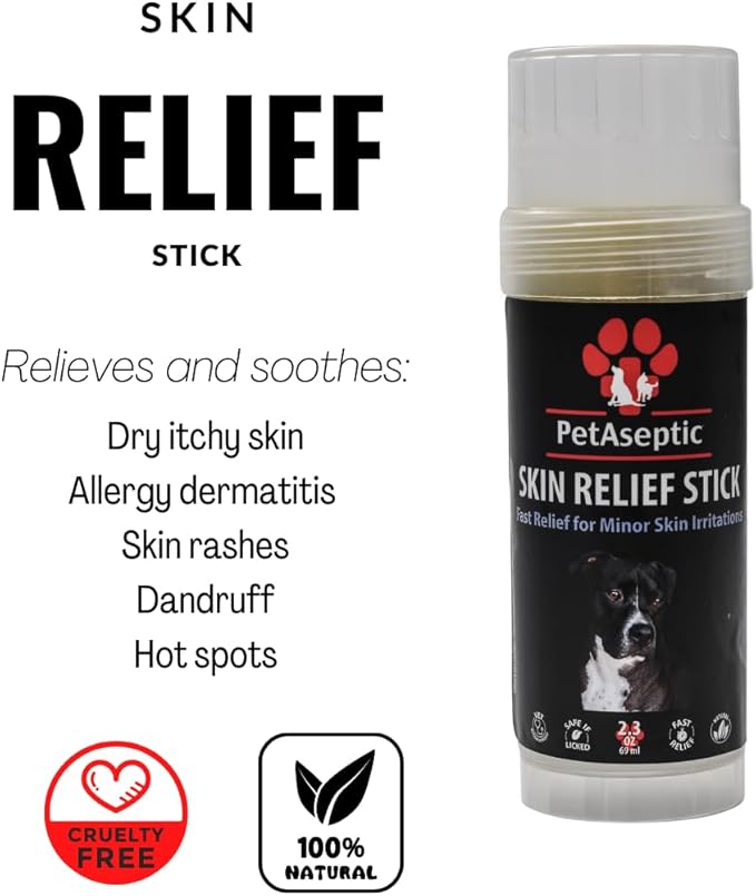 Skin Relief Stick Topical Skin Treatment for Dogs | Helps with Cuts, Burns, Rashes, Wounds, Dry Itchy Skin, Hot Spots, & Irritated Skin | Helps Restore, Heal, & Protect Skin | 2.3oz Stick
