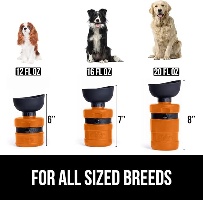 Gorilla Grip No Spill Portable Dog Water Bottle with Built in Bowl, Food Grade Silicone Leak Proof Pets Travel Drink Dispenser, Puppy Walk Training, Pet Hiking Essentials, Trip Accessories, Orange