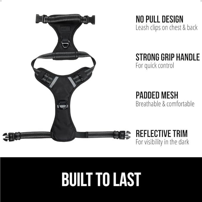 Gorilla Grip No Pull Comfortable Durable Dog Harness with Handle, Pet Leash Clips on Chest or Back for Walking, Padded Mesh Pets Vest, Adjustable Reflective Straps, Puppy Training, Black