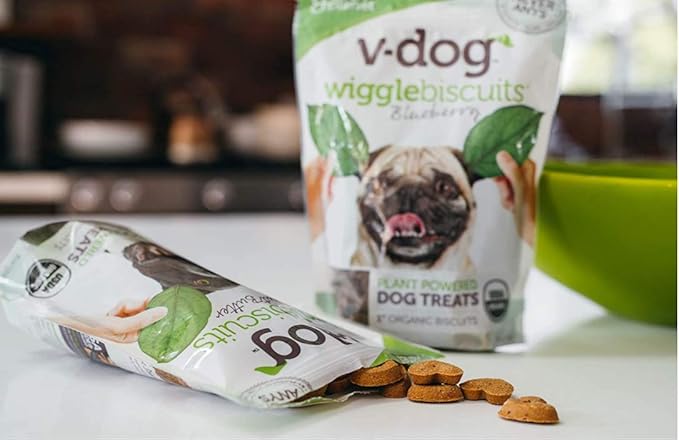 V-dog Vegan Soft and Chewy Wiggle Dog Biscuits - Dog Training Treats - Small, Medium and Large Breeds - Natural Blueberry Flavor Superfoods - 10 ounce - All Natural - Made in The USA