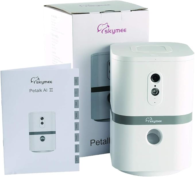 SKYMEE Petalk AI II Dog Camera Automatic Treat Dispenser, 5G WiFi Full HD Pet Camera with 180° Pan Full-Room View,Night Vision,Two Way Audio for Dogs and Cats,Compatible with Alexa (Support 5G WiFi)